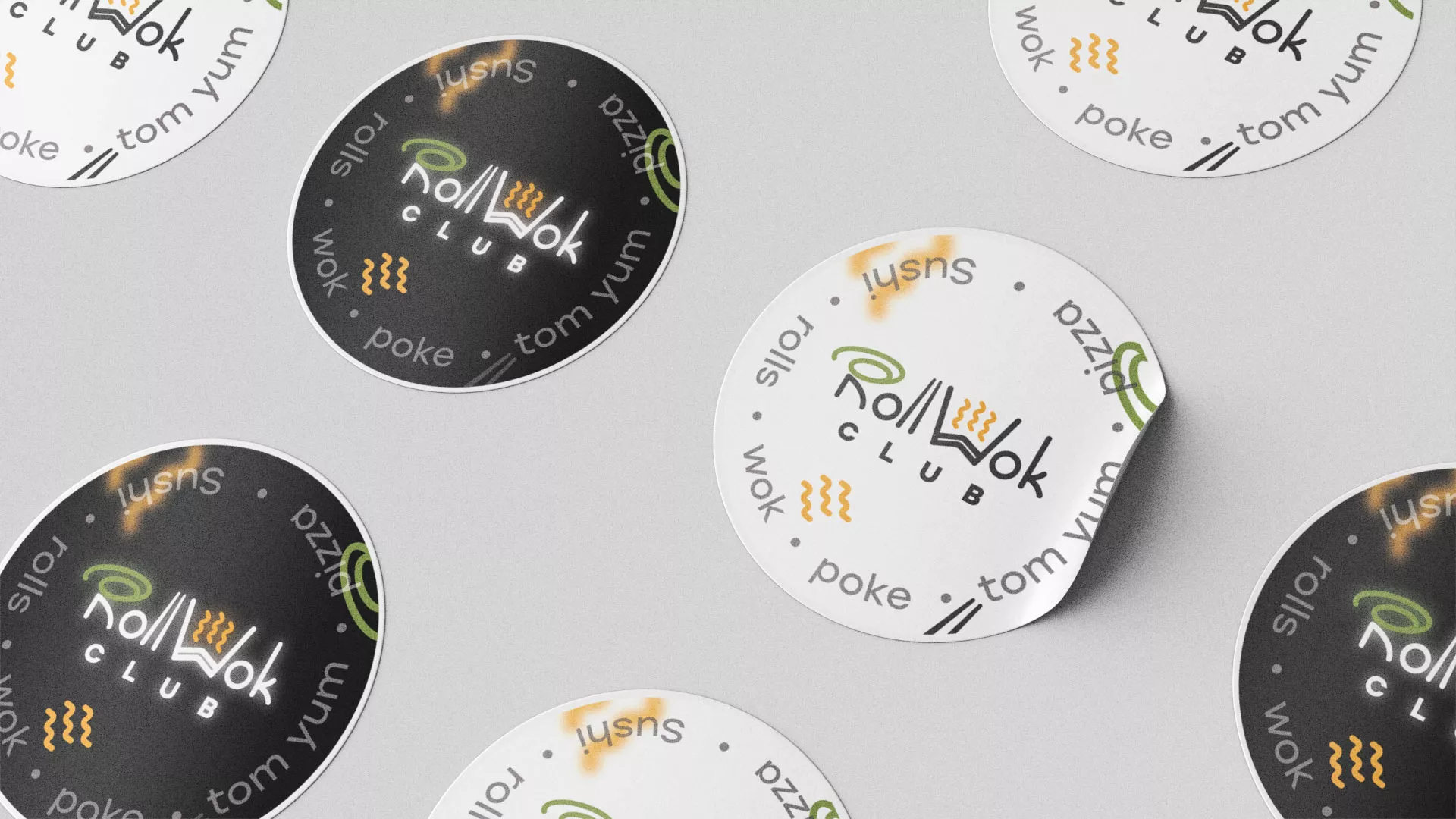 Разработка наклеек для суши-бара «Roll Wok Club» в Чернушке